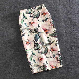 Women Skirts Summer Print Flowers Pencil Skirt Casual