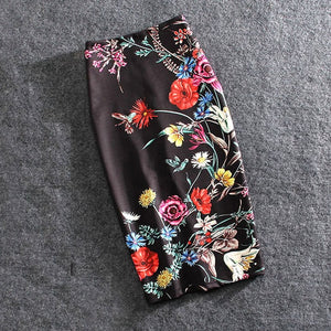 Women Skirts Summer Print Flowers Pencil Skirt Casual