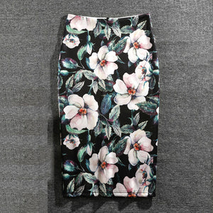 Women Skirts Summer Print Flowers Pencil Skirt Casual