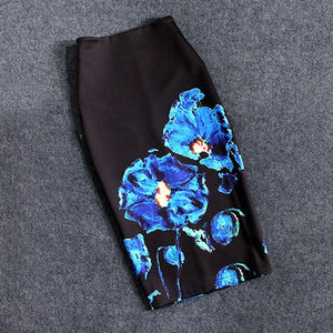 Women Skirts Summer Print Flowers Pencil Skirt Casual