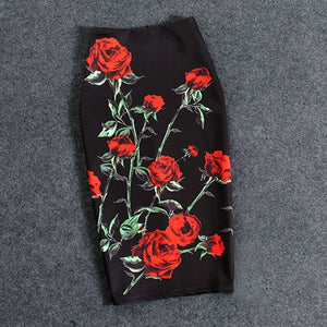 Women Skirts Summer Print Flowers Pencil Skirt Casual